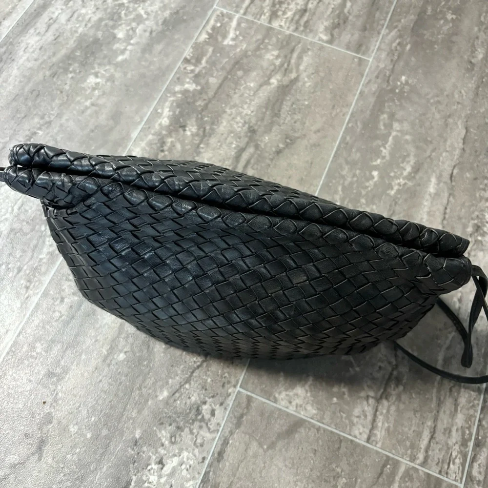 Vtg Bottega Veneta Intrecciato Drawstring Pouch Bag Blk Woven Leather Italy - Picture 9 of 16